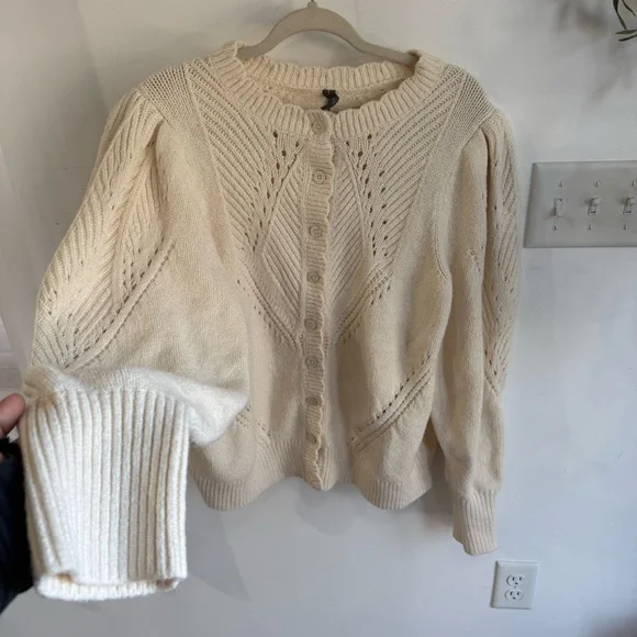 Anthropologie Pointelle Scalloped Cardigan Sweater - Picture 3 of 6